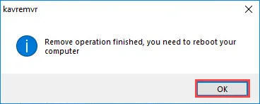 Kavremover Download and Kaspersky Uninstall Tool Guide completion message