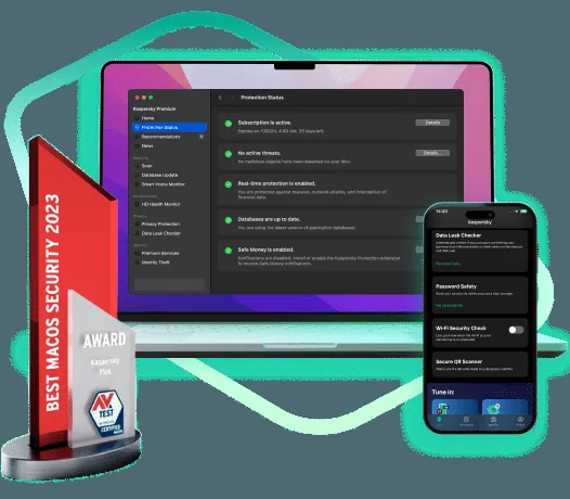 Official Kaspersky Mac protection interface and feature artwork